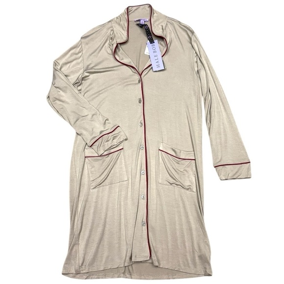 Hale Bob Beige Bamboo Button-Up Sleep Shirt - M NWT - Picture 8 of 8